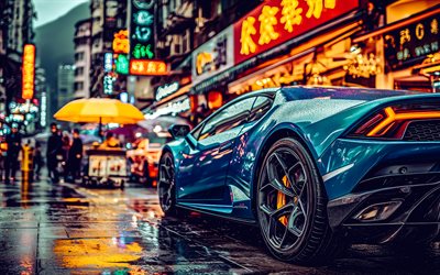 lamborghini huracan, lb724, arrière vue, voitures de sport bleu, huracan bleu, supercars, japon, voitures de sport italiennes, lamborghini