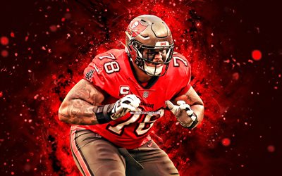 Tristan Wirfs, 4k, red neon lights, Tampa Bay Buccaneers, NFL, American football players, Tristan Wirfs 4K, American football, National Football League, Tristan Wirfs Tampa Bay Buccaneers