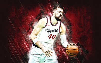 ivica zubac, los angeles clippers, jogador de basquete croata, fundo de pedra vermelha, arte grunge, nba, eua, basquetebol, ivica zubac los angeles clippers