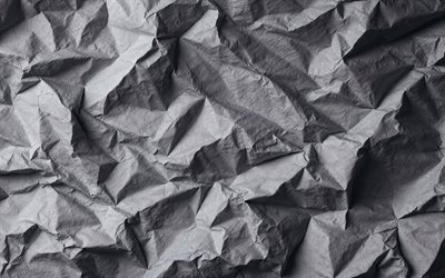 graues zerknittertes papier, 4k, altes papier, grunge  hintergründe, zerknitterte papiertexturen, faltiges papier, graupapierhintergrund, alte papiertexturen, graupapier, faltige papiertexturen