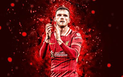 andrew robertson, 4k, punaiset neonvalot, liverpool, premier league, skotlantilaiset jalkapalloilijat, andrew robertson 4k, jalkapallo, andrew henry robertson, liverpool fc, andrew robertson liverpool