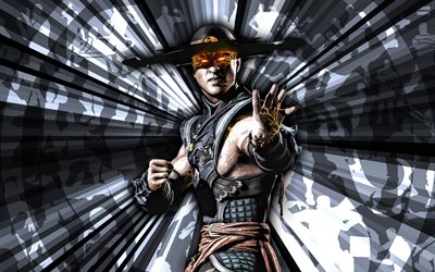 4k, Ghost Kung Lao, Mortal Kombat, gray rays background, MKM, abstract art, Mortal Kombat Mobile, Ghost Kung Lao MKM, Mortal Kombat characters, Mortal Kombat X, Ghost Kung Lao Mortal Kombat, creative art