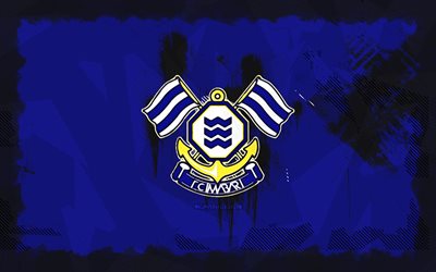 fc imabari 그런지 로고, 4k, j2 리그, 파란색 그런지 배경, 축구, fc imabari emblem, fc imabari 로고, fc imabari, 일본 축구 클럽, imabari fc