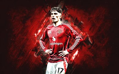 alejandro garnacho, manchester united fc, arjantinli futbolcu, kırmızı taş arka plan, adam birleşik, premier lig, ingiltere, futbol, alejandro garnacho manchester united