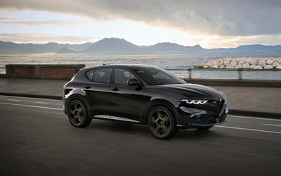 alfa romeo tonale, 4k, blur de mouvement, 2025 voitures, croisement, alfa romeo 965, black alfa romeo tonale, 2025 alfa romeo tonale, voitures italiennes, alfa romeo