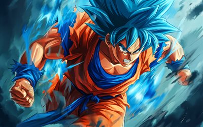 4k, Son Goku, 3D art, Dragon Ball, blue lightings, Son Goku Dragon Ball characters, manga, battle, Dragon Ball Super, DBS characters, Son Goku DBS