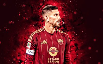 lorenzo pellegrini, 4k, luci al neon blu, come rom, serie a, calciatori italiani, lorenzo pellegrini 4k, calcio, roma fc, lorenzo pellegrini roma