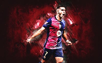 ferran torres, fc barcelona, grunge art, ispanyol futbolcu, bordo taş arka plan, la liga, ispanya, katalonya, futbol, ferran torres barcelona