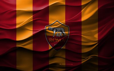 4k, come logo rom, sfondo 3d arancione bordeaux, serie a, come emblema rom, squadra di calcio italiana, come bandiera rom, texture 3d, italia, roma fc, calcio, come rom