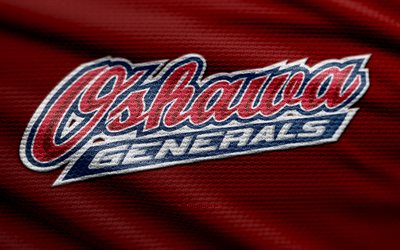 Oshawa Generals fabric logo, 4k, red fabric background, OHL, bokeh, hockey, Oshawa Generals logo, Oshawa Generals emblem, canadian hockey club, Oshawa Generals