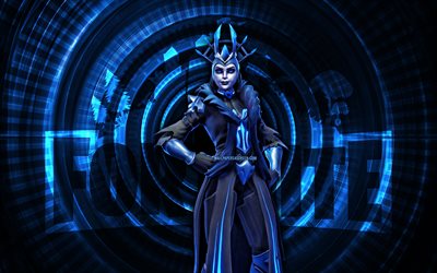 la regina del ghiaccio fortnite, 4k, sfondo a spirale blu, fortnite, creativo, la pelle della regina del ghiaccio, fortnite the ice queen skin, la regina del ghiaccio, personaggi fortnite