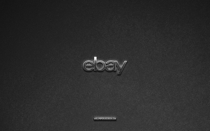 ebayロゴ, ブランド, 灰色の石の背景, ebay emblem, 人気のロゴ, ebay, 金属標識, ebay metal logo, 石のテクスチャー
