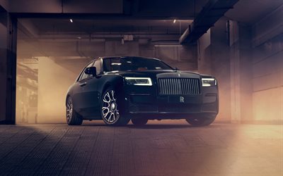 4k, Rolls-Royce Ghost Black Badge, darkness, 2022 cars, luxury cars, tuning, Black Rolls-Royce Ghost, headlights, 2022 Rolls-Royce Ghost, british cars, Rolls-Royce
