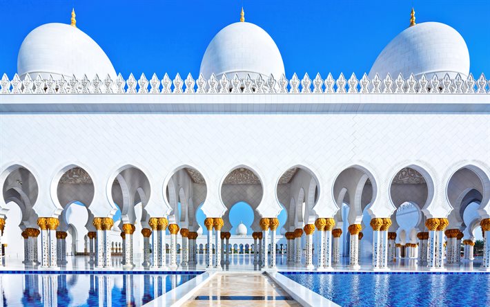 4k, sheikh zayed grande mesquita, hdr, abu dhabi marcos, mesquita, arquitetura islâmica, abu dhabi, emirados árabes unidos, ásia