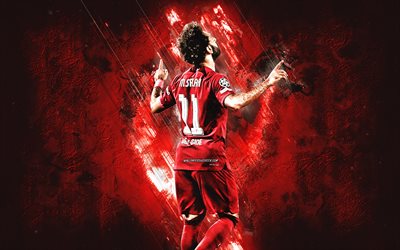 Mohamed Salah, Liverpool FC, portrait, red stone background, grunge art, Egyptian football player, England