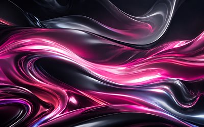 4k, ondas rosas 3d, creativo, diseño rosa, fondo futurista rosa, abstracción negra, curvas 3d rosas, fondo ondulado abstracto, curvas abstractas, obra de arte, ondas abstractas, fondos negros rosados, fondos abstractos