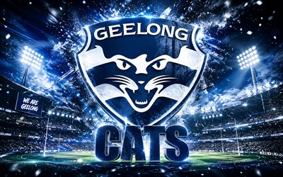 Geelong Cats abstract logo, 4k, stadium, spotlights, AFL, australian football, creative, Australian Football League, Geelong Cats logo, Geelong Football Club, australian football team, Geelong Cats