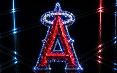 los angeles angels  logo, sininen metalli tausta, los angeles angels  tunnus, los angeles angels  kristallimerkki, mlb, usa, baseball, los angelesin enkelit
