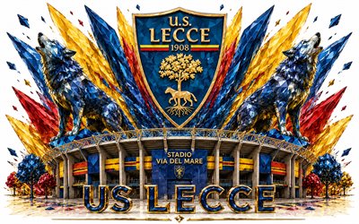 US Lecce logo, 4k, Italian football club, US Lecce, crystal art, US Lecce emblem, Stadio Via del mare, Lecce, Italy, football, Serie A, Lecce logo, Unione Sportiva Lecce, The Wolves