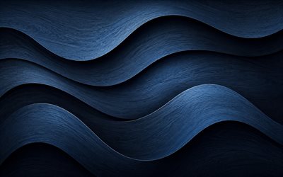 Stylish wavy wooden background, 4k, dark blue wooden texture, 3D wooden waves background, stylish wooden texture, wooden dark blue background, wavy textures, wood texture