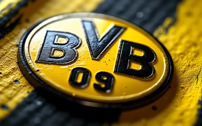 borussia dortmund metallilogo, 4k, musta keltainen tausta, bvb, bundesliiga, bvb tunnus, bvb logo, borussia dortmundin logo, bvb merkki, borussia dortmundin tunnus, saksa, borussia dortmund, jalkapallo