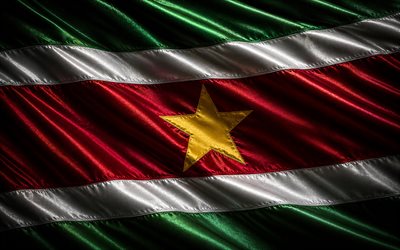 surinamen silkkilippu, 4k, pimeys, kangas aaltoilevat liput, surinamen lippu, surinamen 3d lippu, surinamin lippu, suriname, surinamen päivä, surinamin kansalliset symbolit