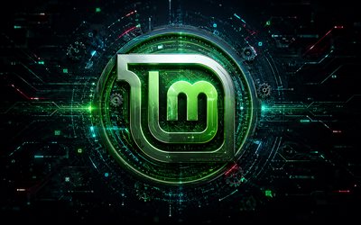 4k, Linux Mint 3D logo, cyberpunk, dark futuristic background, green neon rays, OS brands, Linux Mint futuristic logo, Linux Mint metal logo, brands, Linux Mint logo, Linux Mint