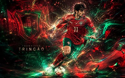 francisco trincao, portugalin jalkapallomaajoukkue, fanitaidetta, punainen vihreä abstrakti viivat tausta, francisco trincao sequeira, portugalin jalkapallomaajoukkueen logo, jalkapallo, francisco trincao portugali