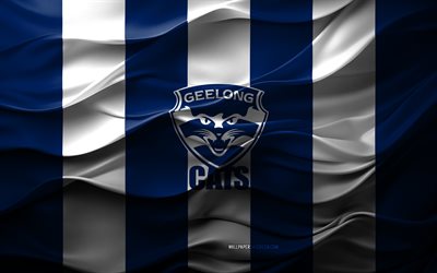 4k, Geelong Cats logo, blue white 3D background, Geelong Cats emblem, AFL, Australian rules football team, Geelong Cats flag, 3D texture, Geelong Cats, Australia, Australian rules football