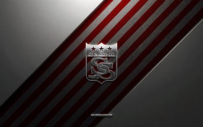 sivasspor logo, 4k, teräs tausta, turkin jalkapalloseura, punaiset valkoiset viivat, sivassporin tunnus, tff 1 lig, sivasspor, turkki, jalkapallo, sivasspor metallilogo, sivassporin harja