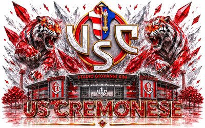 us cremonese logo, 4k, italian jalkapalloseura, us cremonese, kristalli taidetta, yhdysvaltain cremonese tunnus, stadio giovanni zini, cremonese, italia, jalkapallo, serie a, cremonese logo, tiikerit