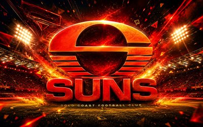 Gold Coast Suns abstract logo, 4k, stadium, spotlights, AFL, australian football, creative, Australian Football League, Gold Coast Suns logo, Gold Coast Football Club, australian football team, Gold Coast Suns