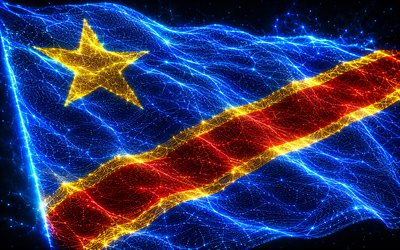 4k, futuristische flagge der dr kongo, blaue blendung, flagge der dr kongo, tag der dr kongo, leuchtende flagge der demokratischen republik kongo, dr kongo