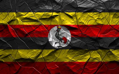 4k, uganda bayrağı, taş doku, afrika, uganda 3d bayrağı, çatlaklar ile arka plan, uganda