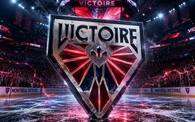 montreal victoire metallilogo, 4k, kohdevalot, jääareena, pwhl, jääkiekko, montreal victoire  logo, jääkiekkostadion, montreal victoire 3d  logo, kanadan jääkiekkojoukkue, montreal victoire