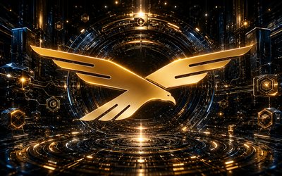 World Liberty Financial 3D logo, 4k, golden futuristic background, WLFI, cryptocurrencies, World Liberty Financial futuristic logo, brands, blockchain, World Liberty Financial logo, WLFI logo, World Liberty Financial