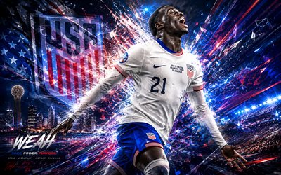 timothy weah, yhdysvaltain jalkapallomaajoukkue, fanitaidetta, punainen sininen abstrakteja viivoja tausta, timothy tarpeh weah, usa:n jalkapallomaajoukkue, jalkapallo, timothy weah usa, usmnt, usa