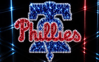 philadelphia phillies  logo, sininen metalli tausta, philadelphia phillies  tunnus, philadelphia phillies  kristallimerkki, mlb, usa, baseball, philadelphia phillies