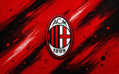 ac milan logo, 4k, punainen musta maali tausta, ac milan, italian jalkapalloseura, ac milanin tunnus, serie a, italia, milano