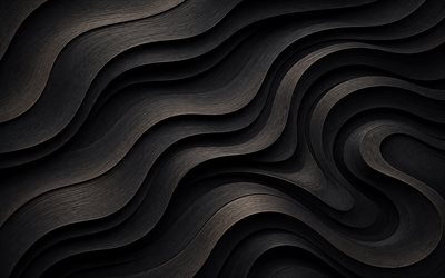 Stylish wavy wooden background, 4k, bronze light, dark brown wooden texture, 3D wooden waves background, stylish wooden texture, wooden dark brown background, wavy textures, wood texture