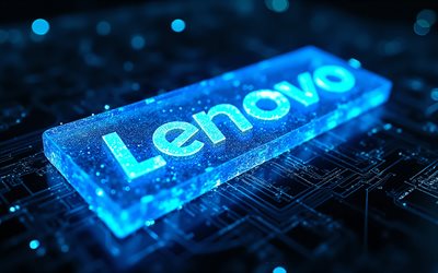 logotipo de neón 3d de lenovo, 4k, fondo negro, logotipo azul brillante de lenovo, logotipo azul de lenovo, luz de neón, logotipo de lenovo, lenovo