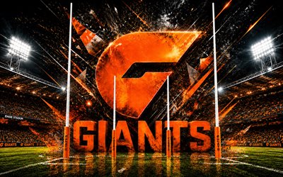 GWS Giants abstract logo, 4k, stadium, spotlights, AFL, australian football, creative, Australian Football League, GWS Giants logo, Greater Western Sydney Giants, australian football team, GWS Giants