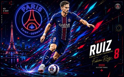 4k, fabien ruiz, psg, art vectoriel, fond de vecteur abstrait bleu, fabien ruiz psg, art créatif, logo psg, fabian ruiz paris saint germain, football, paris saint germain