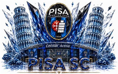 pisa sc logo, 4k, italian jalkapalloseura, pisa sc, kristalli taidetta, pisa sc  tunnus, pisan kalteva torni, pisa, italia, jalkapallo, serie a, pisan logo, pisa fc, cetilar arena