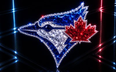 toronto blue jaysin logo, sininen metalli tausta, toronto blue jaysin tunnus, toronto blue jays  kristallimerkki, mlb, usa, baseball, toronto blue jays, kanada