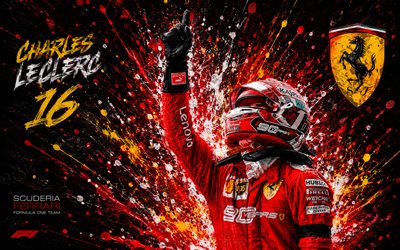 charles leclerc, scuderia ferrari, monacolainen kilpa ajaja, maaliroisketaidetta, f1, formula yksi, charles marc herve perceval leclerc, scuderia ferrari hp, formula 1, charles leclercin taide