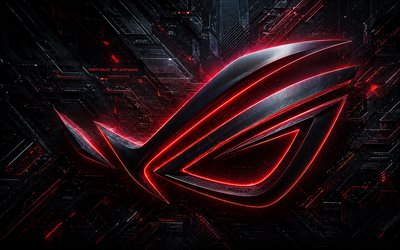 asus rog logo, 4k, musta metalli tausta, pelaajien tasavalta, asus rog metallilogo, asus rog 3d logo, punainen neonvalo, asus rog  tunnus, rog logo, rog, asus rog
