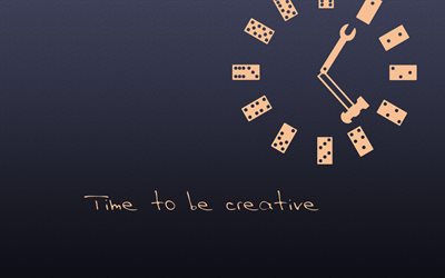le temps d être créatif, 4k, le minimalisme, l horloge, les arrière-plans gris, la motivation, la créativité, les citations de motivation, les citations inspirantes, l inspiration, le temps d être des citations créatives