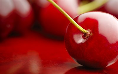 cherry, macro, bokeh, blurred backgrounds, close-up, fresh fruits, picture with cherry, fruits, cherries