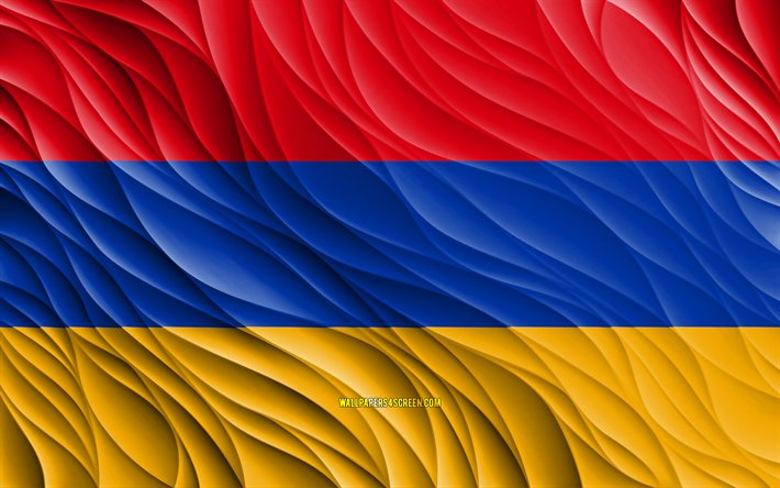 4k, アルメニアの旗, 波状の 3d フラグ, アジア諸国, アルメニアの国旗, アルメニアの日, 3d 波, アジア, アルメニアの国のシンボル, アルメニア
